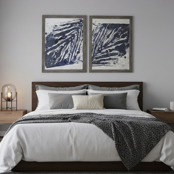 Hand Crafted Other - 2 HANDCRAFTED Abstract Feather Painting HANDPAINTED HANDMADE Framed Wall Art